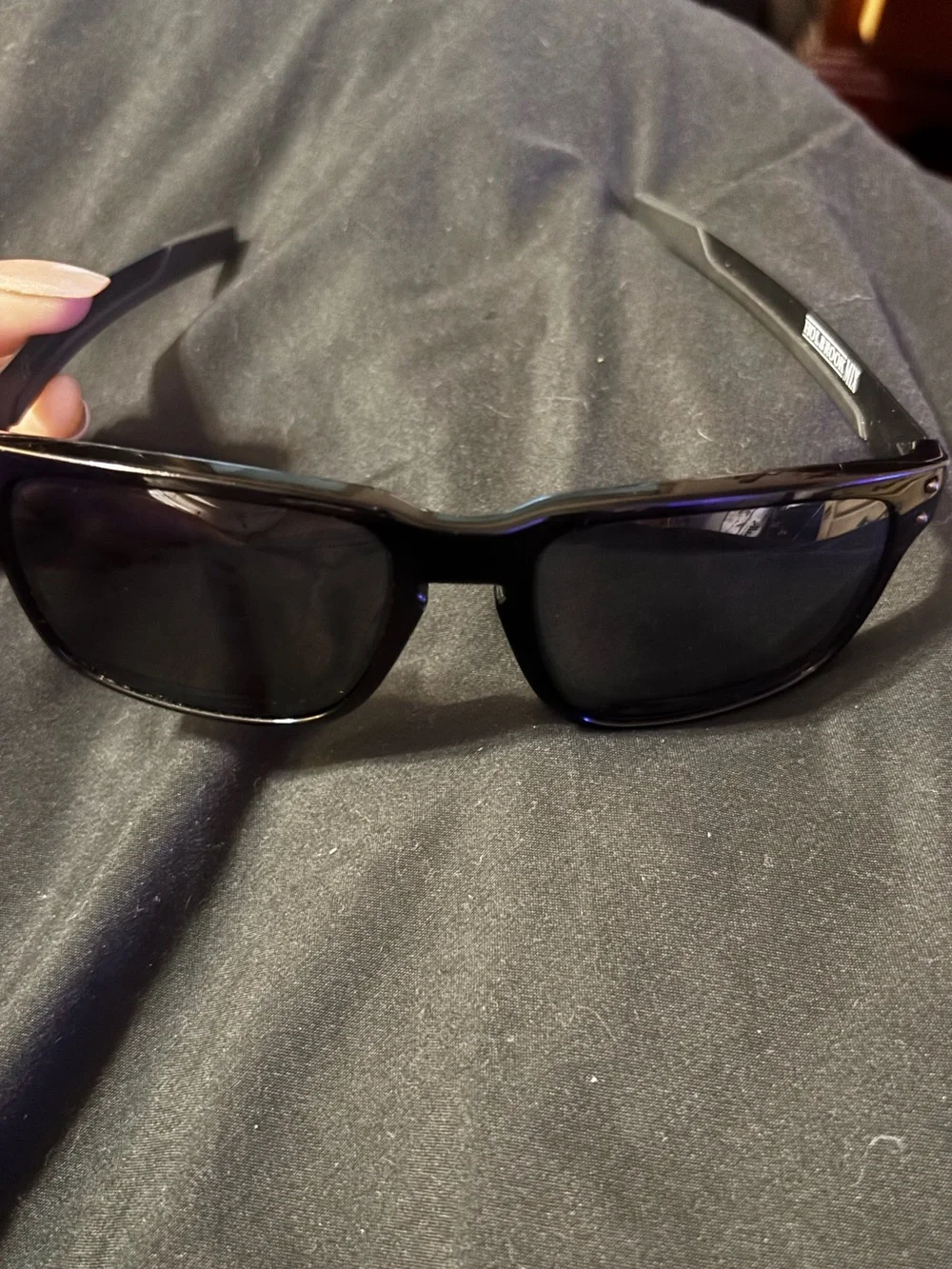 Oakley Black Gloss Wraparound Sunglasses with Dark Mirrored Lenses/ Holbrook mix